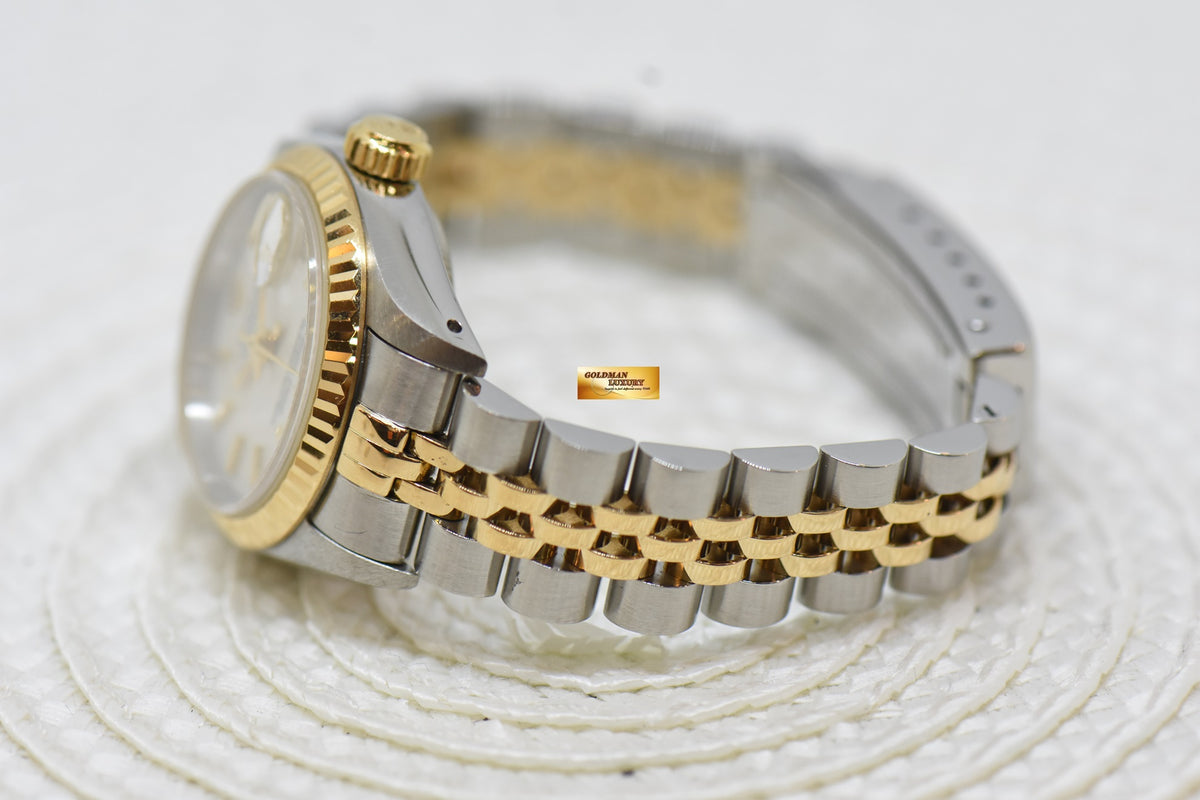 [SOLD] ROLEX OYSTER DATEJUST 26mm HALF-GOLD IN JUBILEE BRACELET WHITE TAPESTRY DIAL 69173 (MINT)