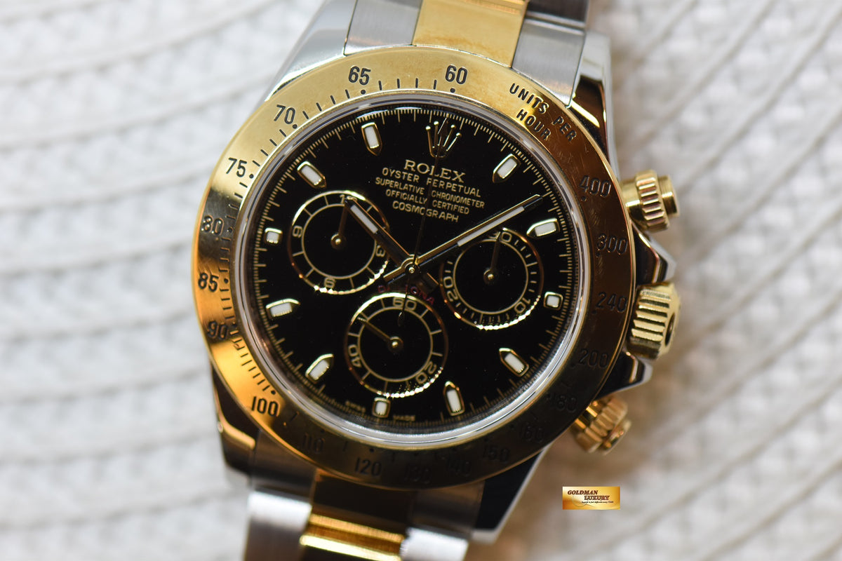 [SOLD] ROLEX OYSTER DAYTONA CHRONOGRAPH 40mm HALF-GOLD IN BRACELET BLACK DIAL 116523 (MINT)