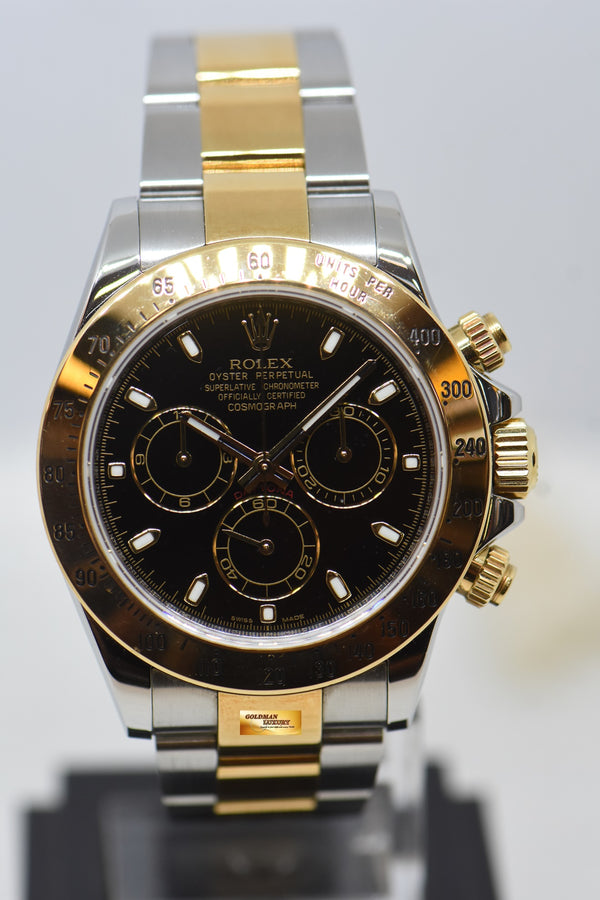 [SOLD] ROLEX OYSTER DAYTONA CHRONOGRAPH 40mm HALF-GOLD IN BRACELET BLACK DIAL 116523 (MINT)