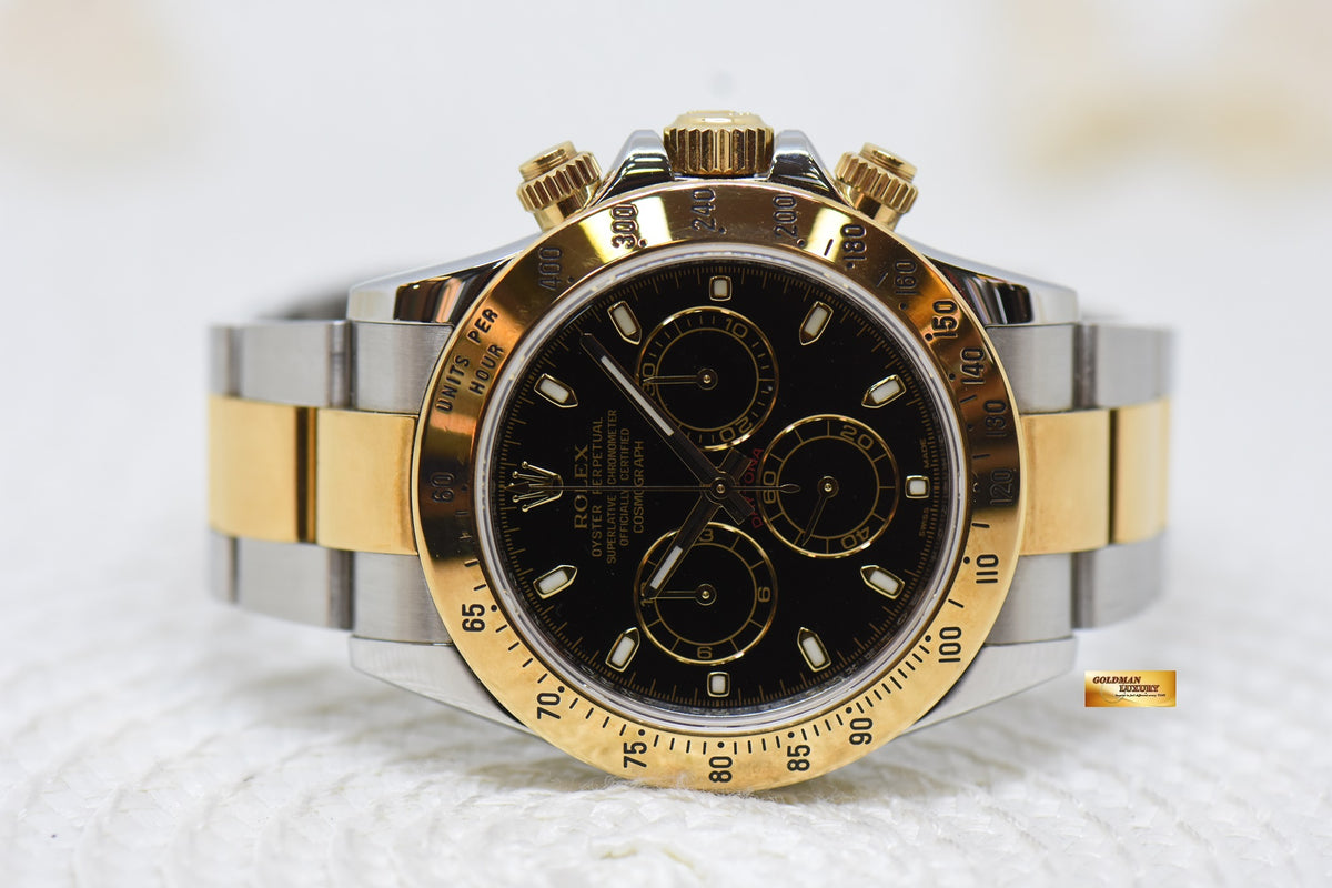 [SOLD] ROLEX OYSTER DAYTONA CHRONOGRAPH 40mm HALF-GOLD IN BRACELET BLACK DIAL 116523 (MINT)