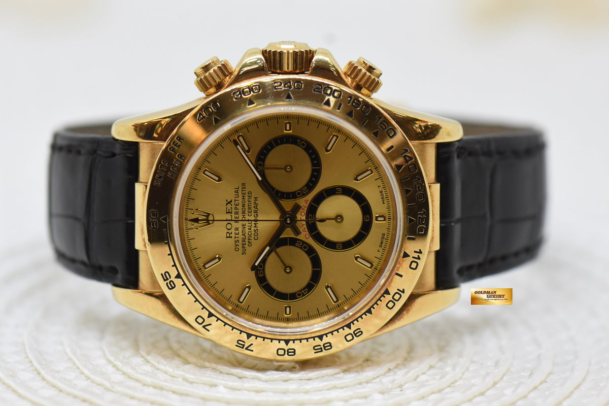[SOLD] ROLEX OYSTER DAYTONA ZENITH CHRONOGRAPH 40mm YELLOW GOLD IN LEATHER GOLD DIAL 16518 (MINT)