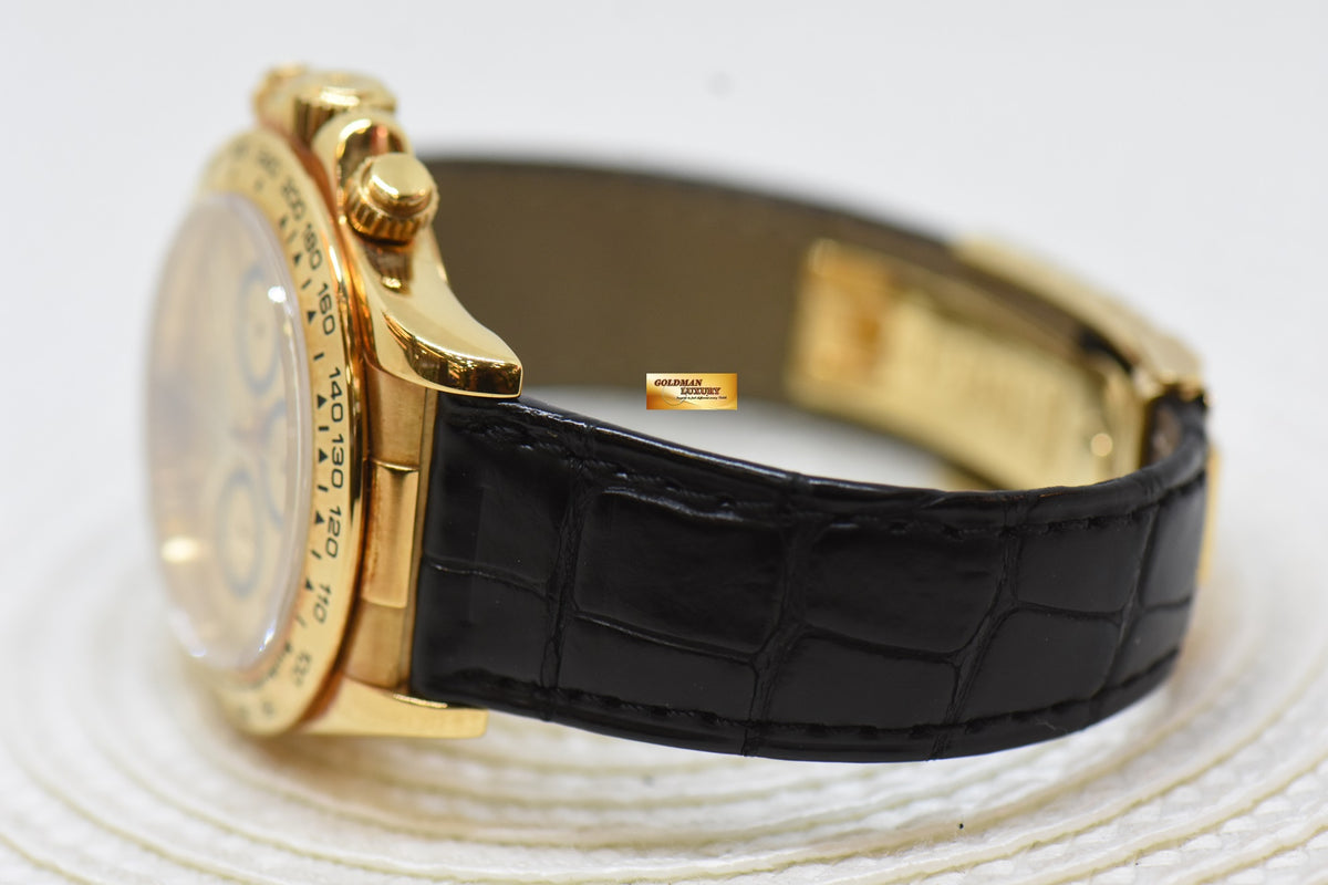 [SOLD] ROLEX OYSTER DAYTONA ZENITH CHRONOGRAPH 40mm YELLOW GOLD IN LEATHER GOLD DIAL 16518 (MINT)