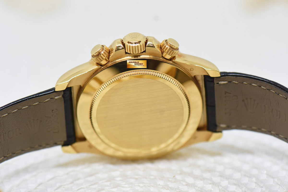 [SOLD] ROLEX OYSTER DAYTONA ZENITH CHRONOGRAPH 40mm YELLOW GOLD IN LEATHER GOLD DIAL 16518 (MINT)