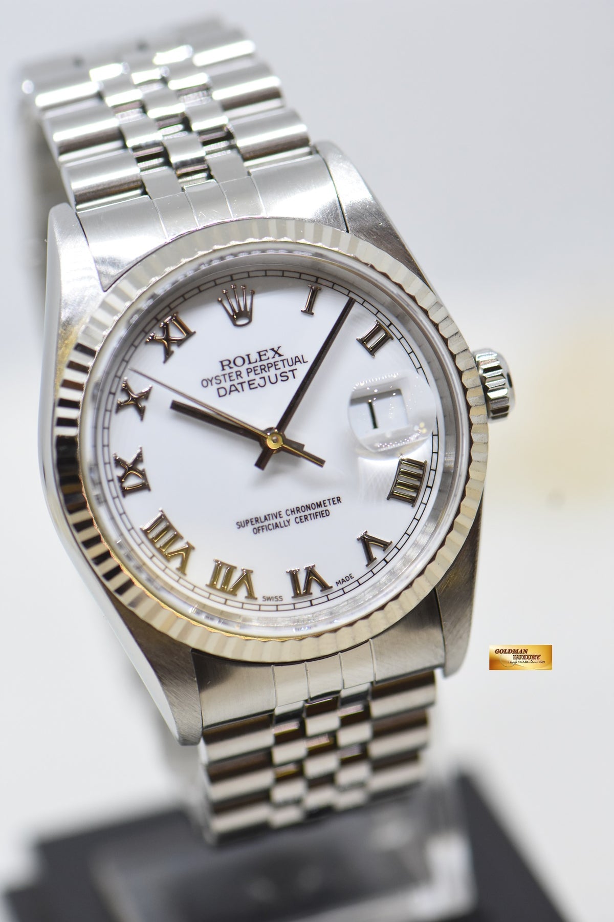 [SOLD] ROLEX OYSTER DATEJUST 36mm STEEL IN JUBILEE BRACELET WHITE ROMAN DIAL 16234 (MINT)