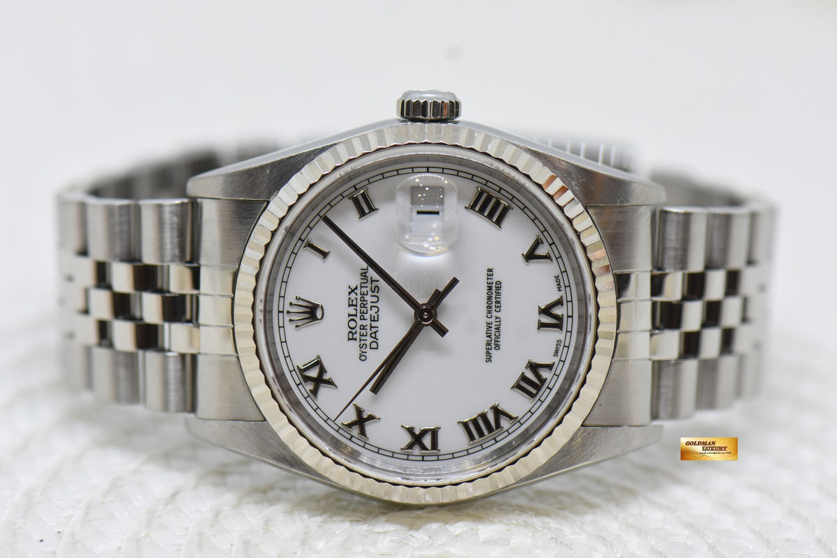 [SOLD] ROLEX OYSTER DATEJUST 36mm STEEL IN JUBILEE BRACELET WHITE ROMAN DIAL 16234 (MINT)
