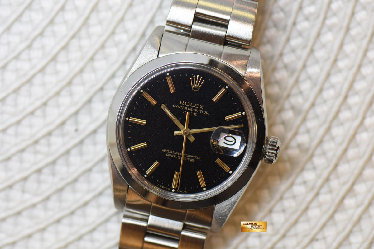 [SOLD] ROLEX OYSTER PERPETUAL DATE 34mm STEEL IN BRACELET BLACK DIAL 1500 (VINTAGE)