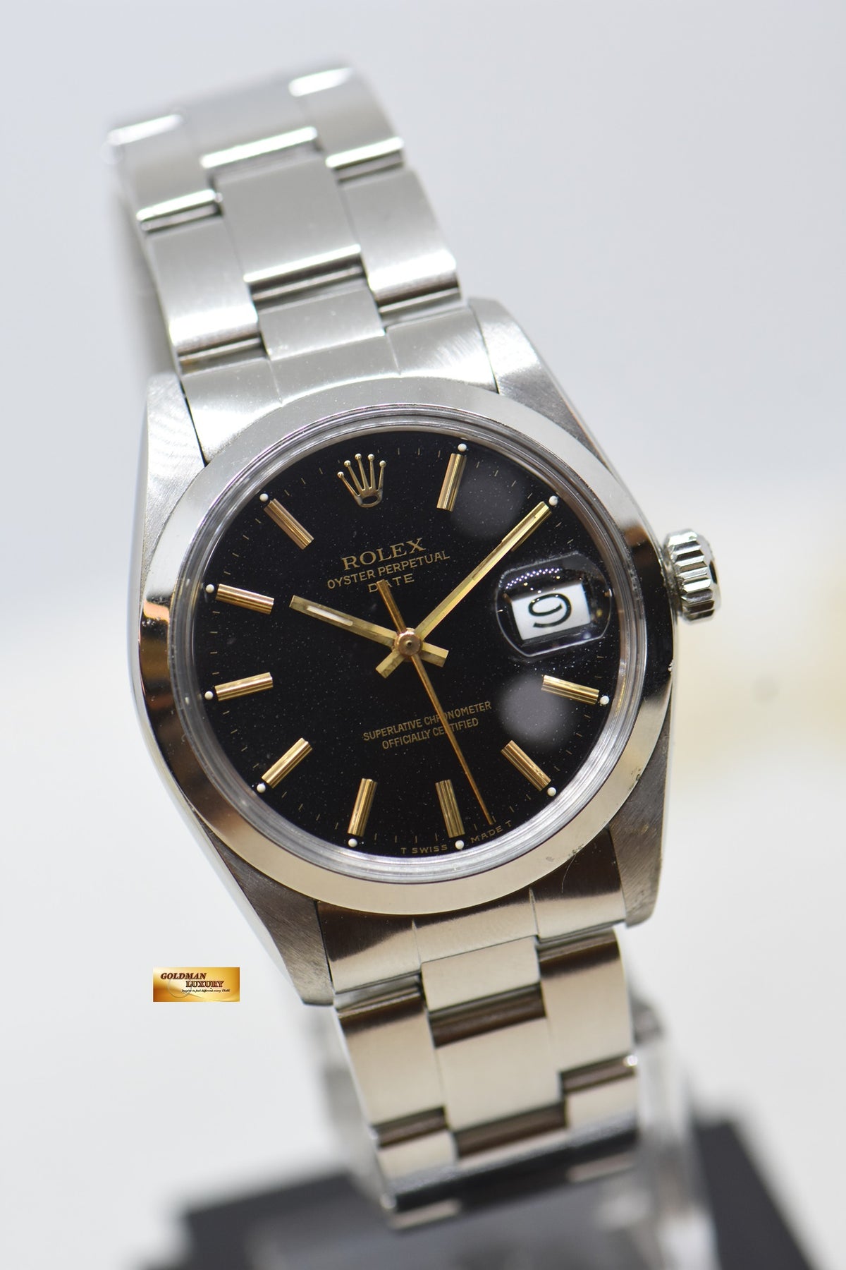 [SOLD] ROLEX OYSTER PERPETUAL DATE 34mm STEEL IN BRACELET BLACK DIAL 1500 (VINTAGE)
