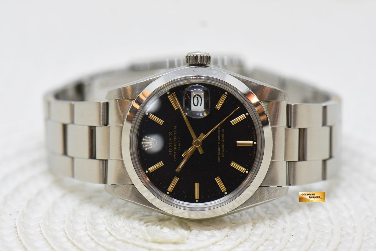[SOLD] ROLEX OYSTER PERPETUAL DATE 34mm STEEL IN BRACELET BLACK DIAL 1500 (VINTAGE)