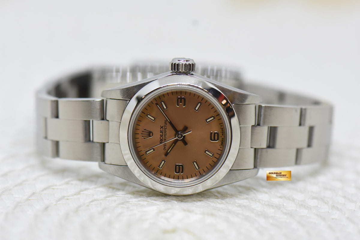 [SOLD] ROLEX OYSTER PERPETUAL 24mm LADIES STEEL ON BRACELET SALMON DIAL 67180 (MINT)
