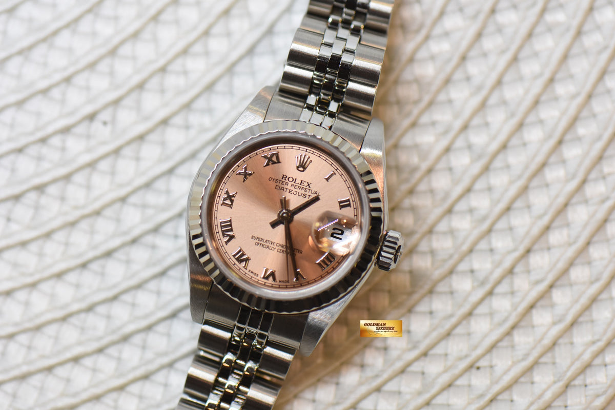 [SOLD] ROLEX OYSTER DATEJUST 26mm SALMON ROMAN DIAL STEEL IN JUBILEE BRACELET 79174 (MINT)