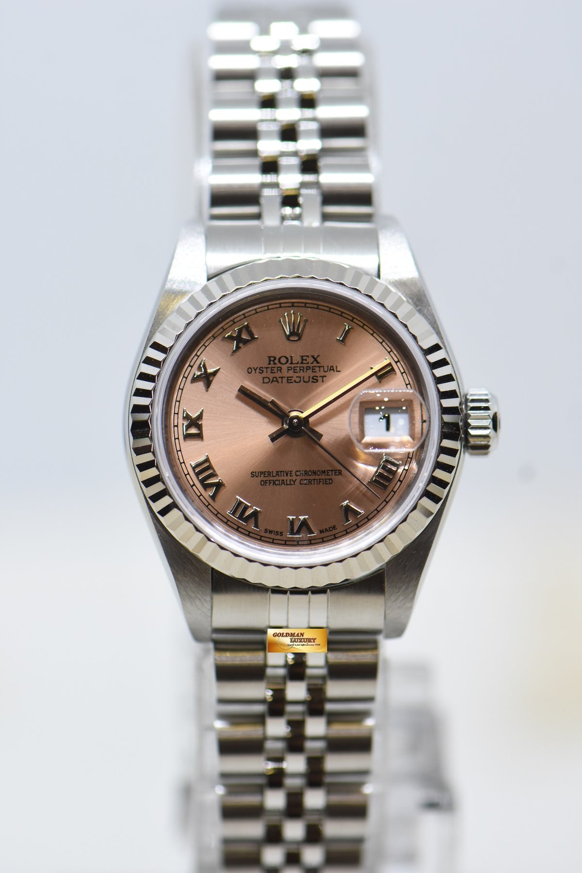 [SOLD] ROLEX OYSTER DATEJUST 26mm SALMON ROMAN DIAL STEEL IN JUBILEE BRACELET 79174 (MINT)