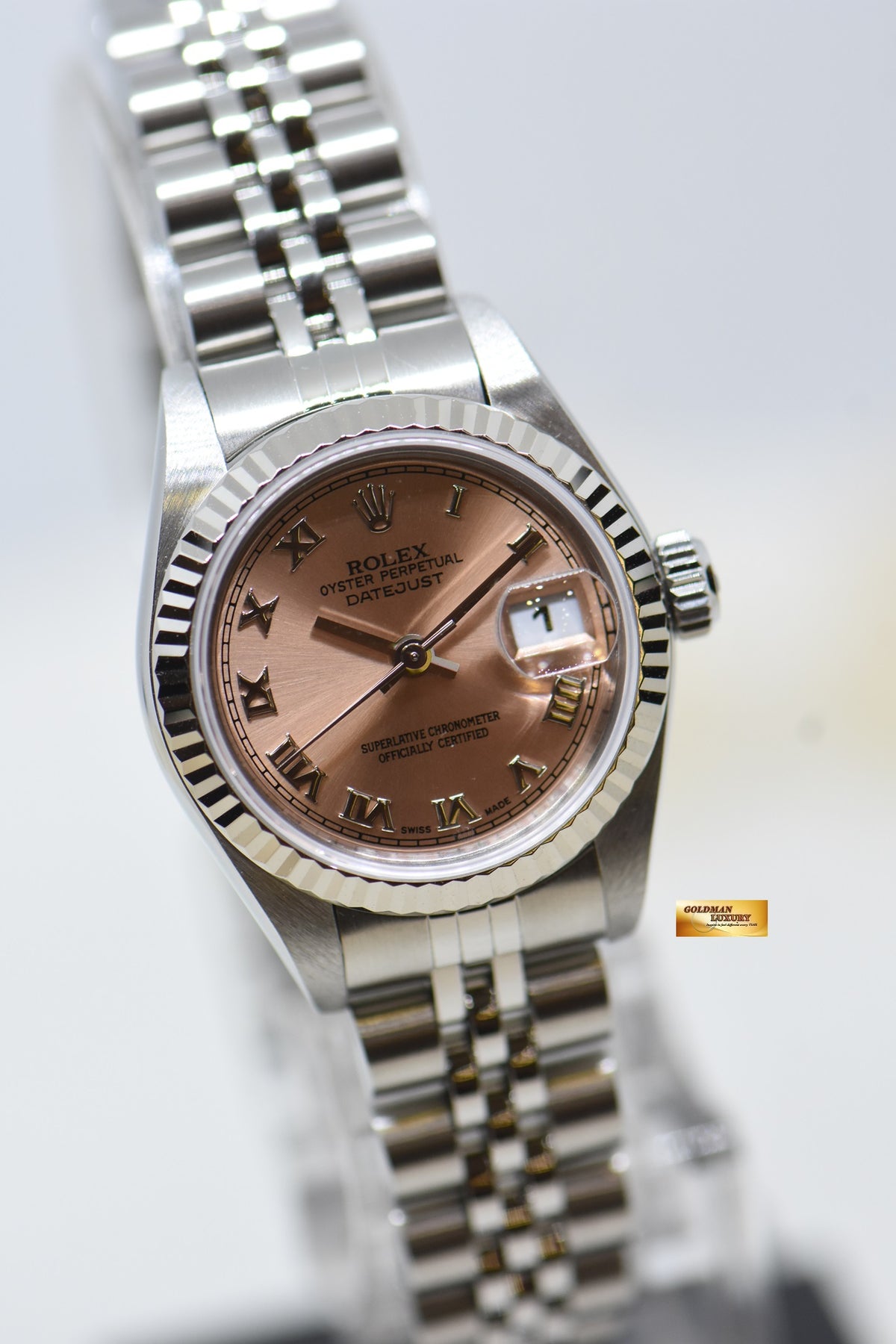 [SOLD] ROLEX OYSTER DATEJUST 26mm SALMON ROMAN DIAL STEEL IN JUBILEE BRACELET 79174 (MINT)