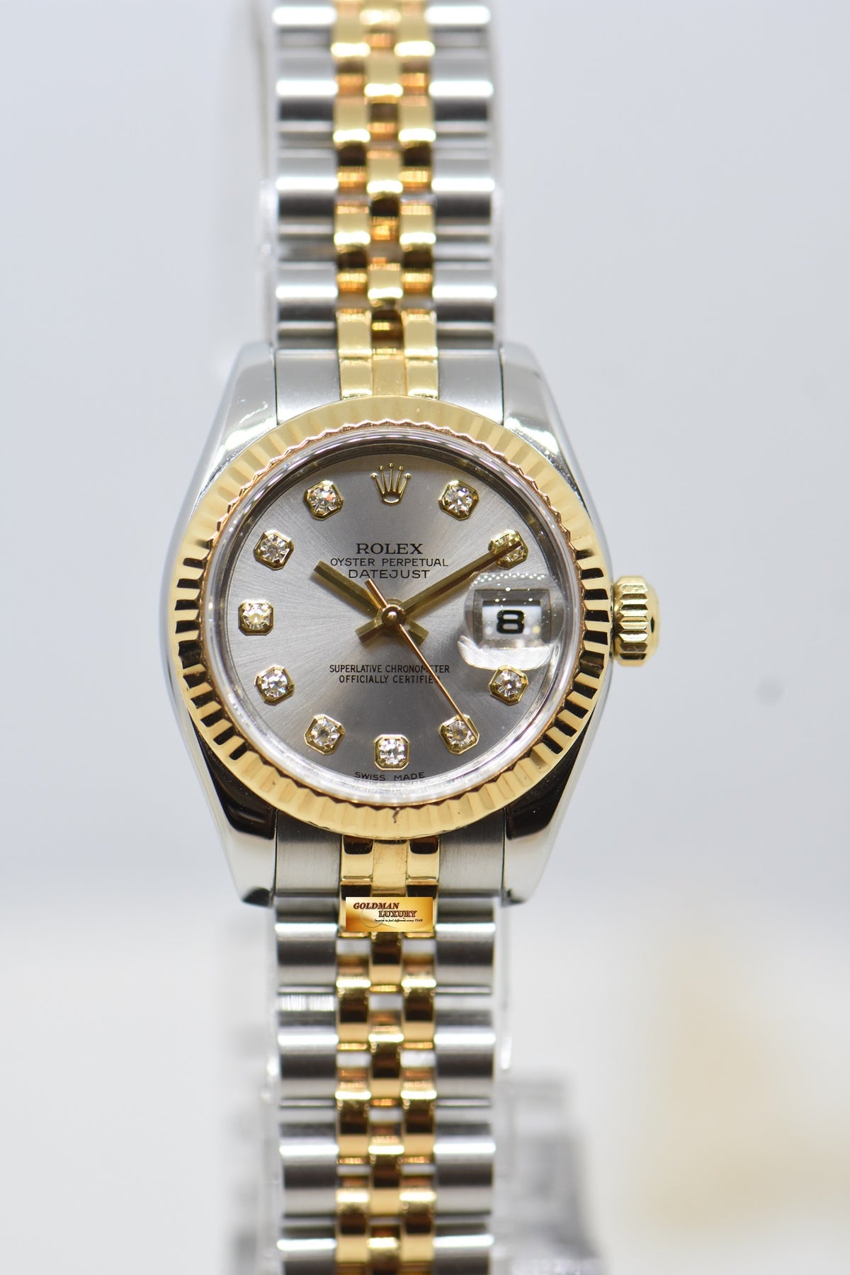 [SOLD] ROLEX OYSTER DATEJUST 26mm GOLD / STEEL IN JUBILEE BRACELET GREY DIAMOND DIAL 179173 (MINT)
