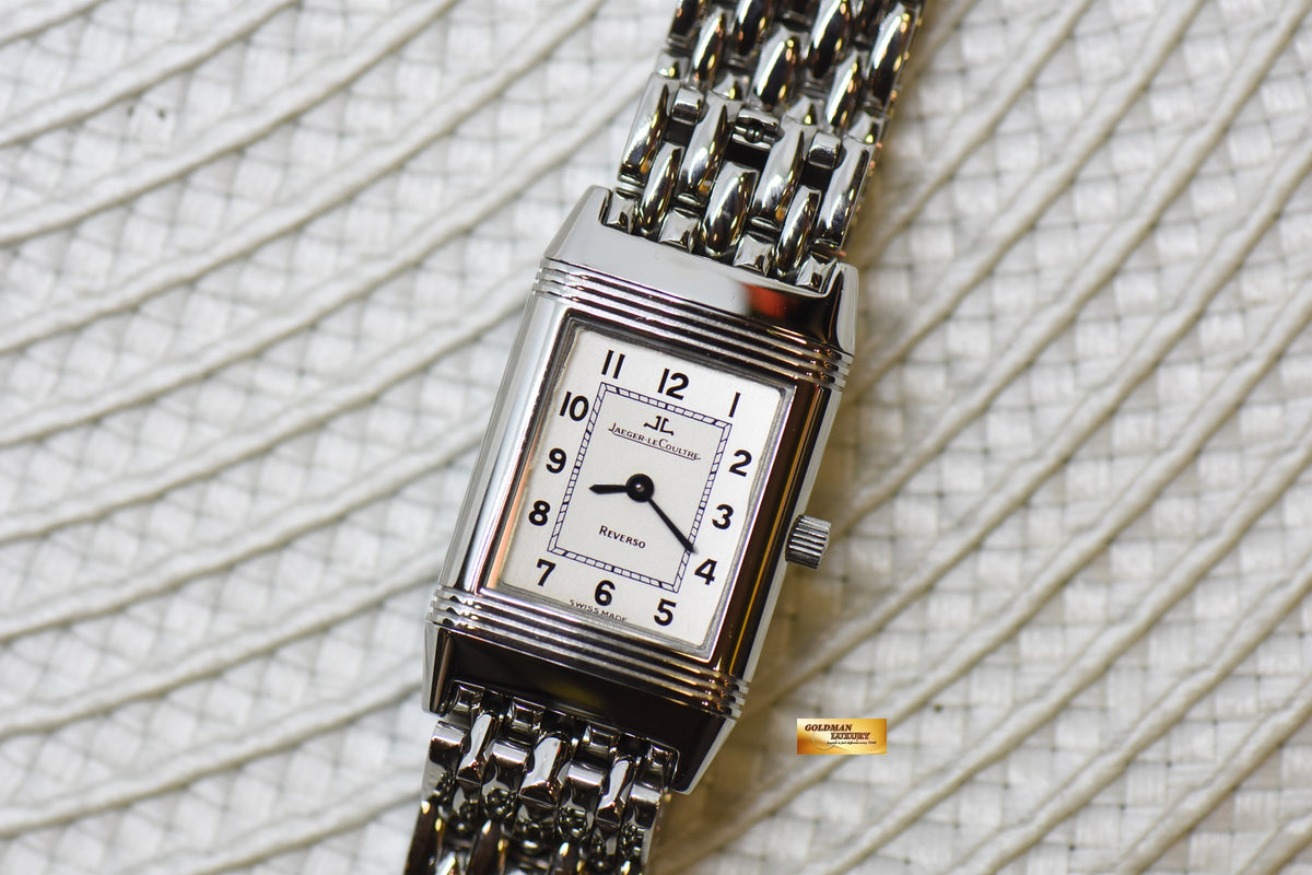 [SOLD] JLC REVERSO LADIES STEEL IN BEADED BRACELET MANUAL 260.8.86 (MINT)