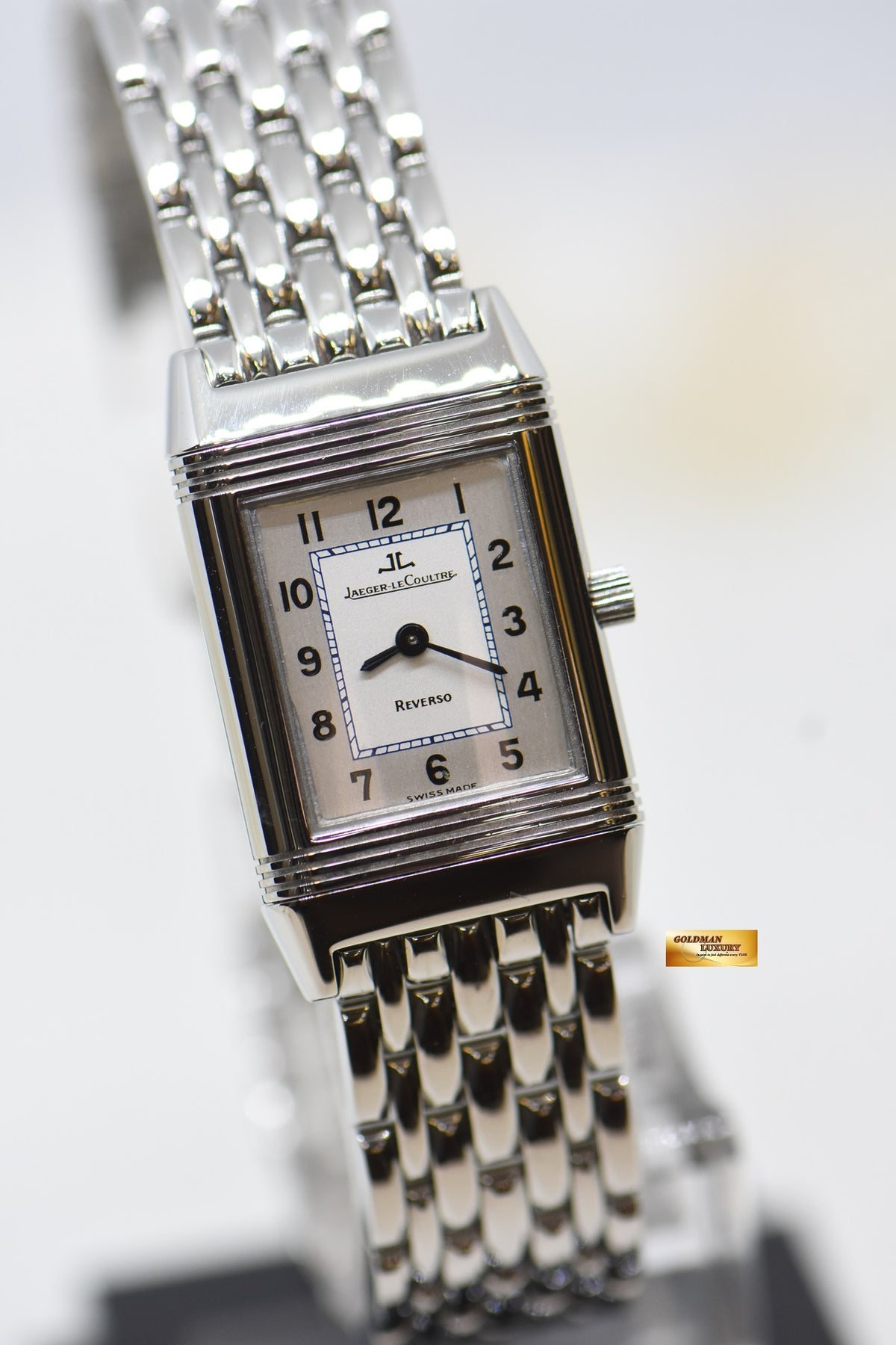 [SOLD] JLC REVERSO LADIES STEEL IN BEADED BRACELET MANUAL 260.8.86 (MINT)