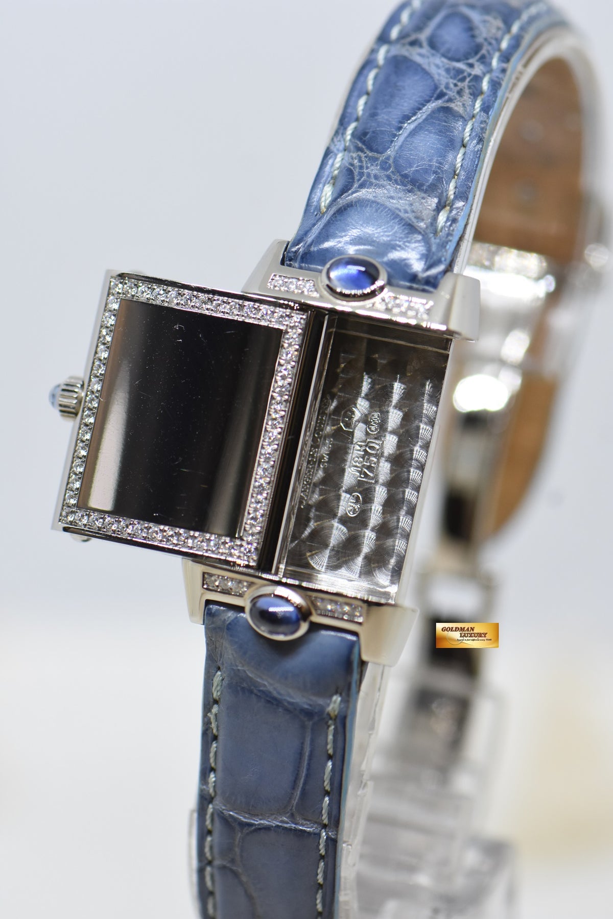 [SOLD] JLC REVERSO JOAILLERIE BLUE CABOCHONS LADIES 18K WHITE GOLD DIAMONDS MANUAL WINDING Q2623402 (MINT)