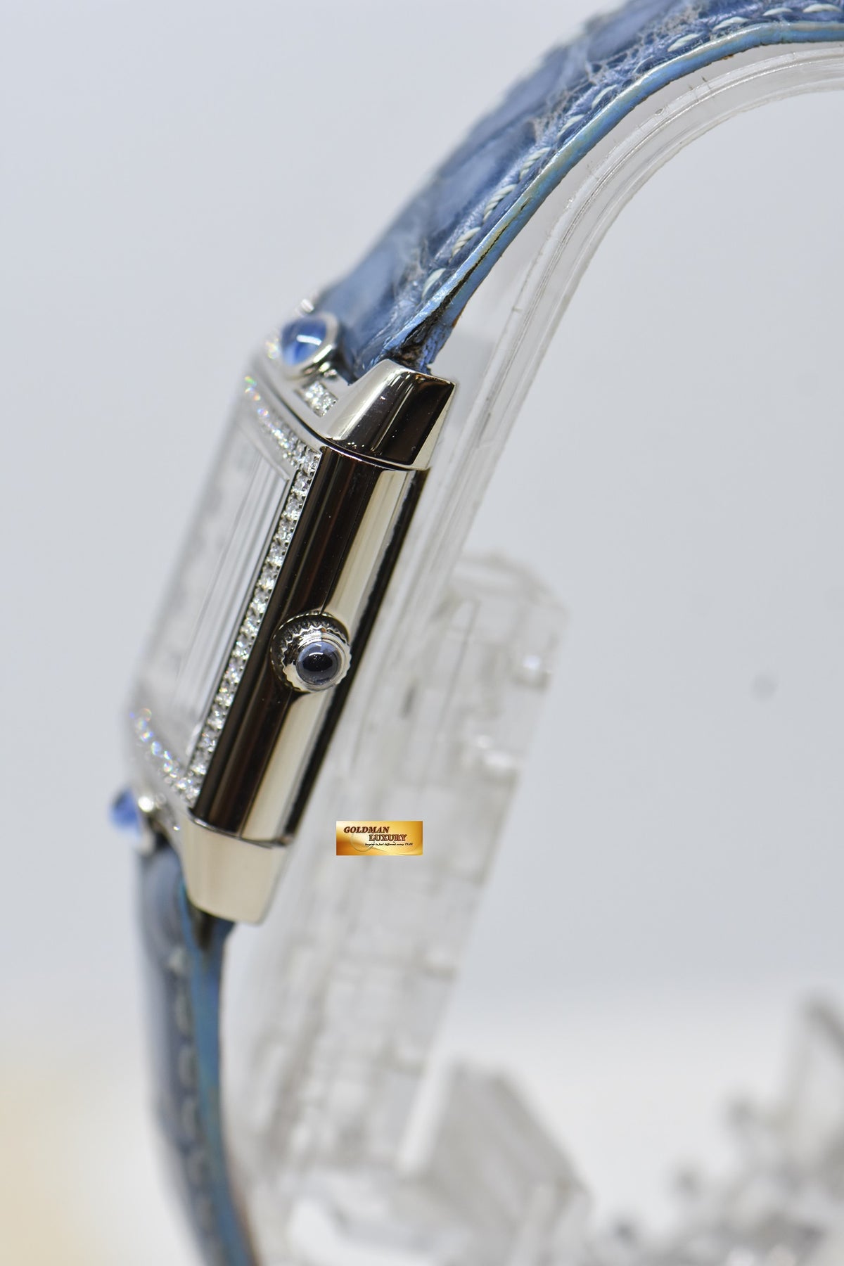 [SOLD] JLC REVERSO JOAILLERIE BLUE CABOCHONS LADIES 18K WHITE GOLD DIAMONDS MANUAL WINDING Q2623402 (MINT)