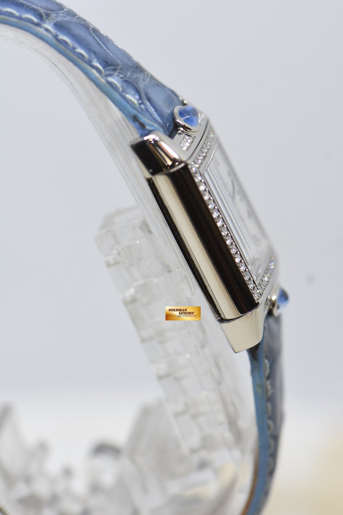 [SOLD] JLC REVERSO JOAILLERIE BLUE CABOCHONS LADIES 18K WHITE GOLD DIAMONDS MANUAL WINDING Q2623402 (MINT)