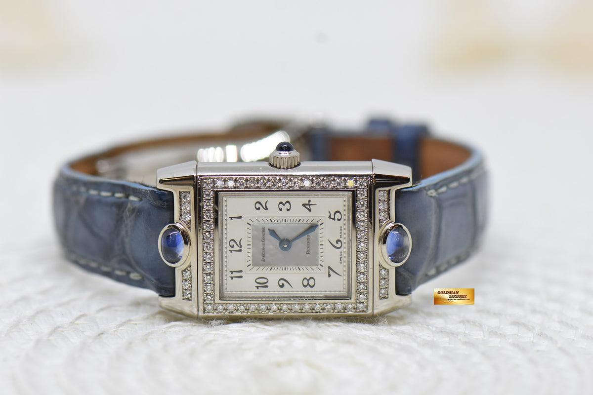 [SOLD] JLC REVERSO JOAILLERIE BLUE CABOCHONS LADIES 18K WHITE GOLD DIAMONDS MANUAL WINDING Q2623402 (MINT)