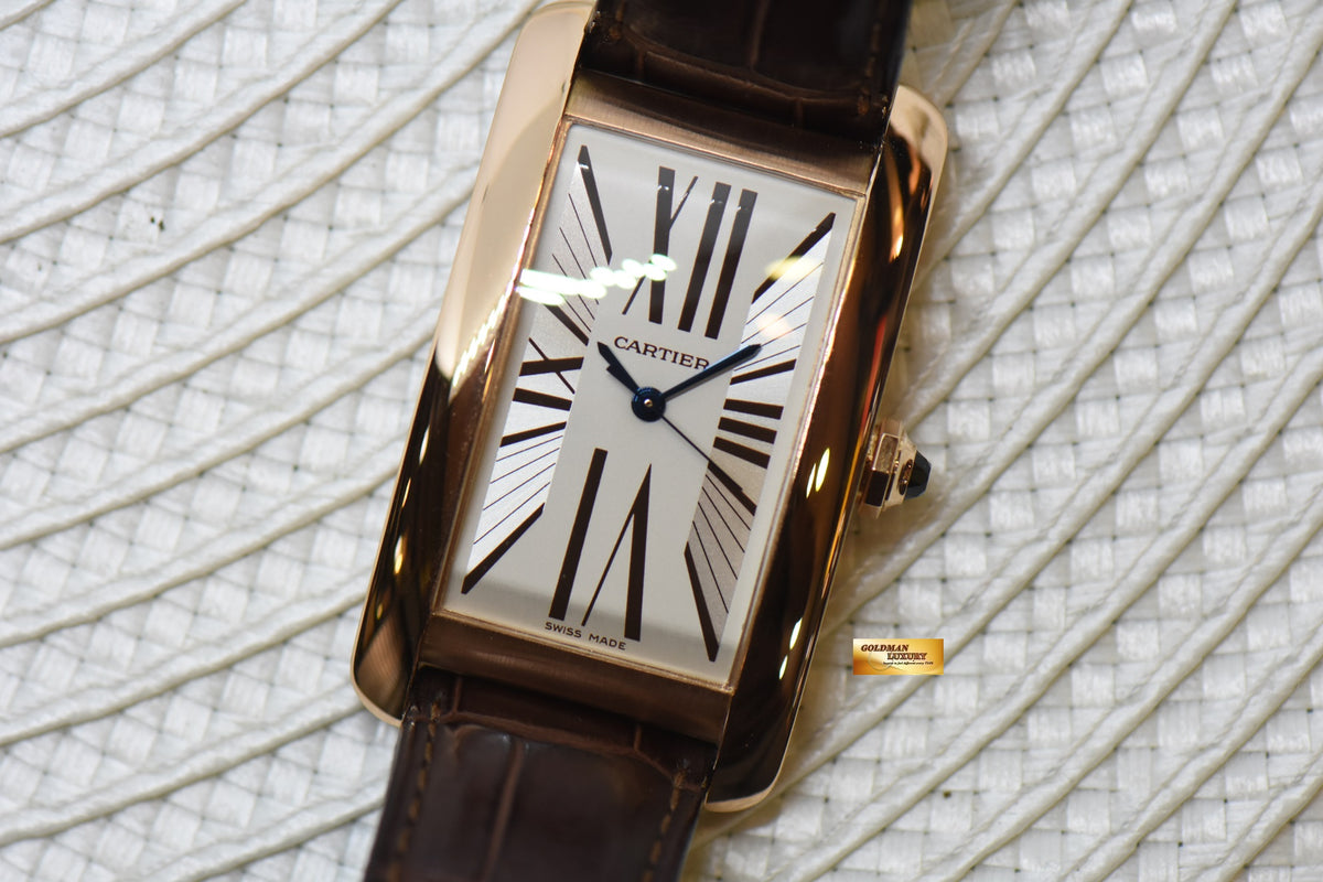 [SOLD] CARTIER TANK AMERICAINE LARGE 18K ROSE GOLD IN LEATHER STRAP AUTOMATIC 2505 (MINT)