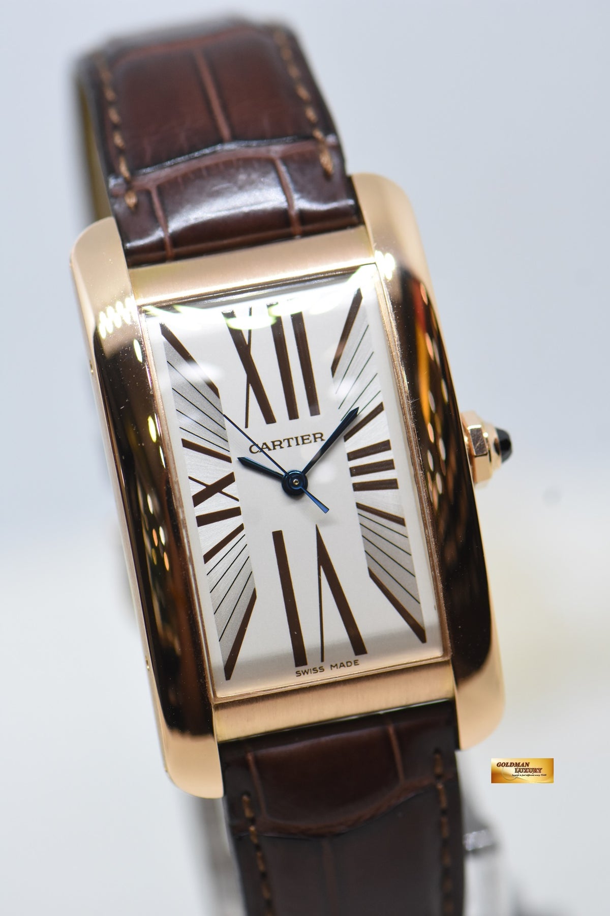 [SOLD] CARTIER TANK AMERICAINE LARGE 18K ROSE GOLD IN LEATHER STRAP AUTOMATIC 2505 (MINT)