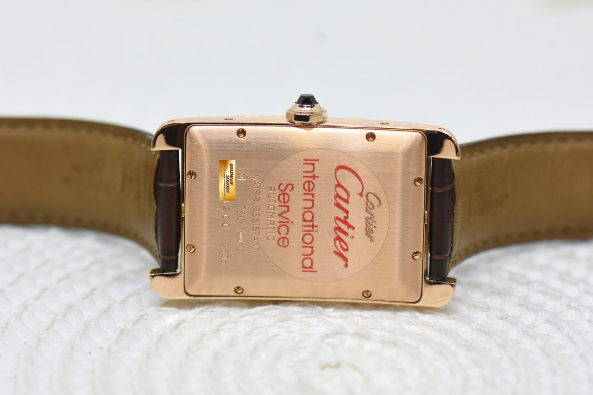 [SOLD] CARTIER TANK AMERICAINE LARGE 18K ROSE GOLD IN LEATHER STRAP AUTOMATIC 2505 (MINT)