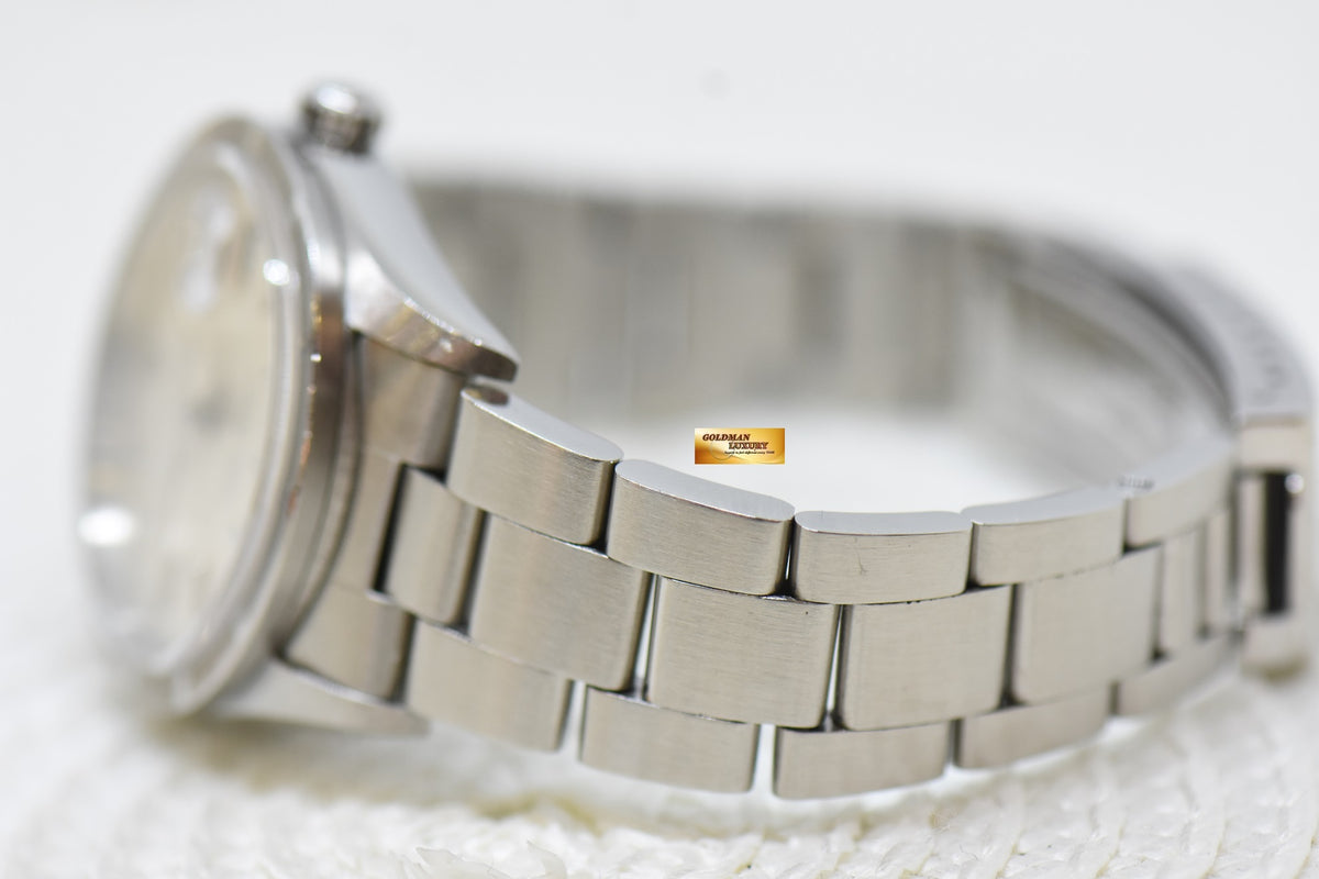 [SOLD] ROLEX OYSTER PERPETUAL DATE 34mm STEEL IN BRACELET ENGINE-TURN BEZEL SILVER DIAL 15210 (QUICKSET-DATE) (MINT)