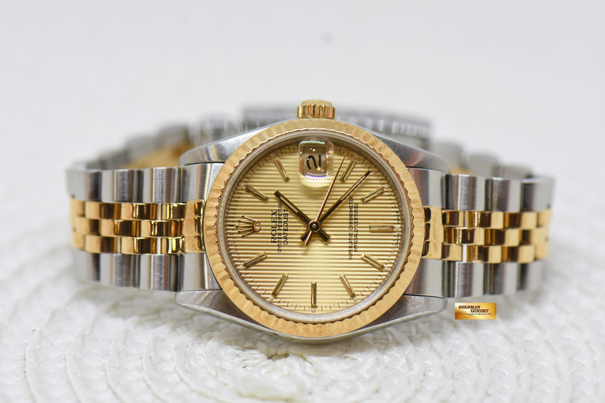 [SOLD] ROLEX OYSTER DATEJUST 31mm HALF-GOLD IN JUBILEE BRACELET GOLD TAPESTRY DIAL 68273 (MINT)