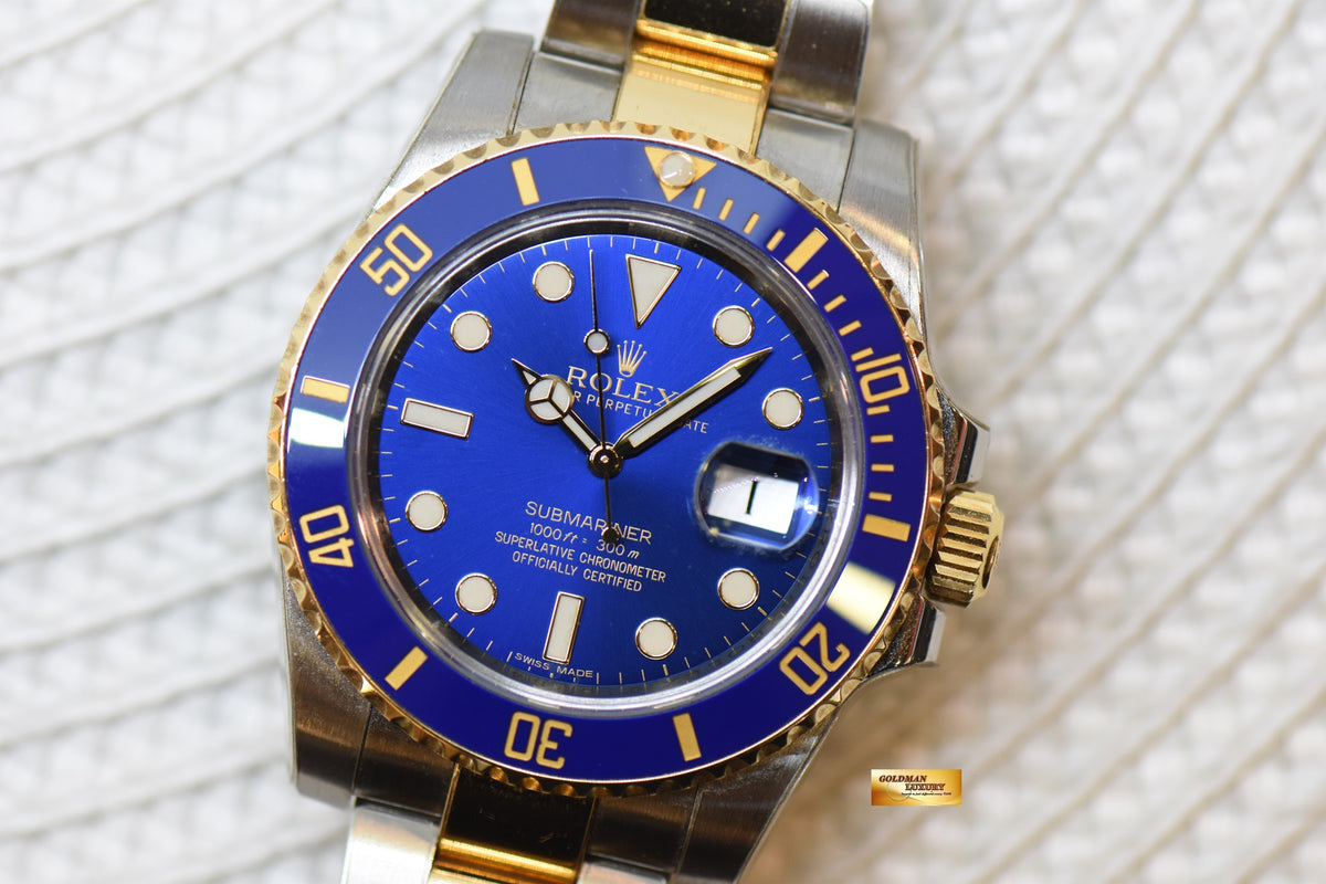 [SOLD] ROLEX SUBMARINER 40mm HALF GOLD IN BRACELET SUNBURST BLUE DIAL 116613LB (MINT)