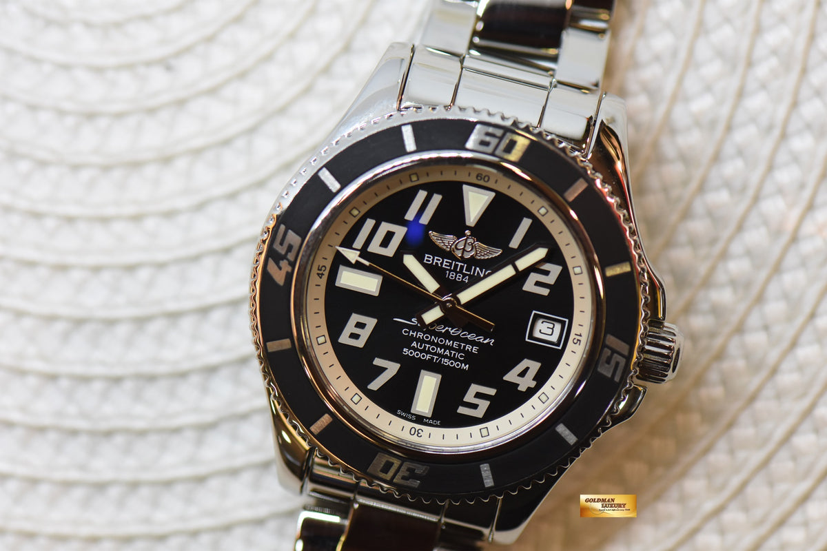 [SOLD] BREITLING SUPER OCEAN 42mm STEEL IN BRACELET AUTOMATIC BLACK DIAL A1736402 (MINT)