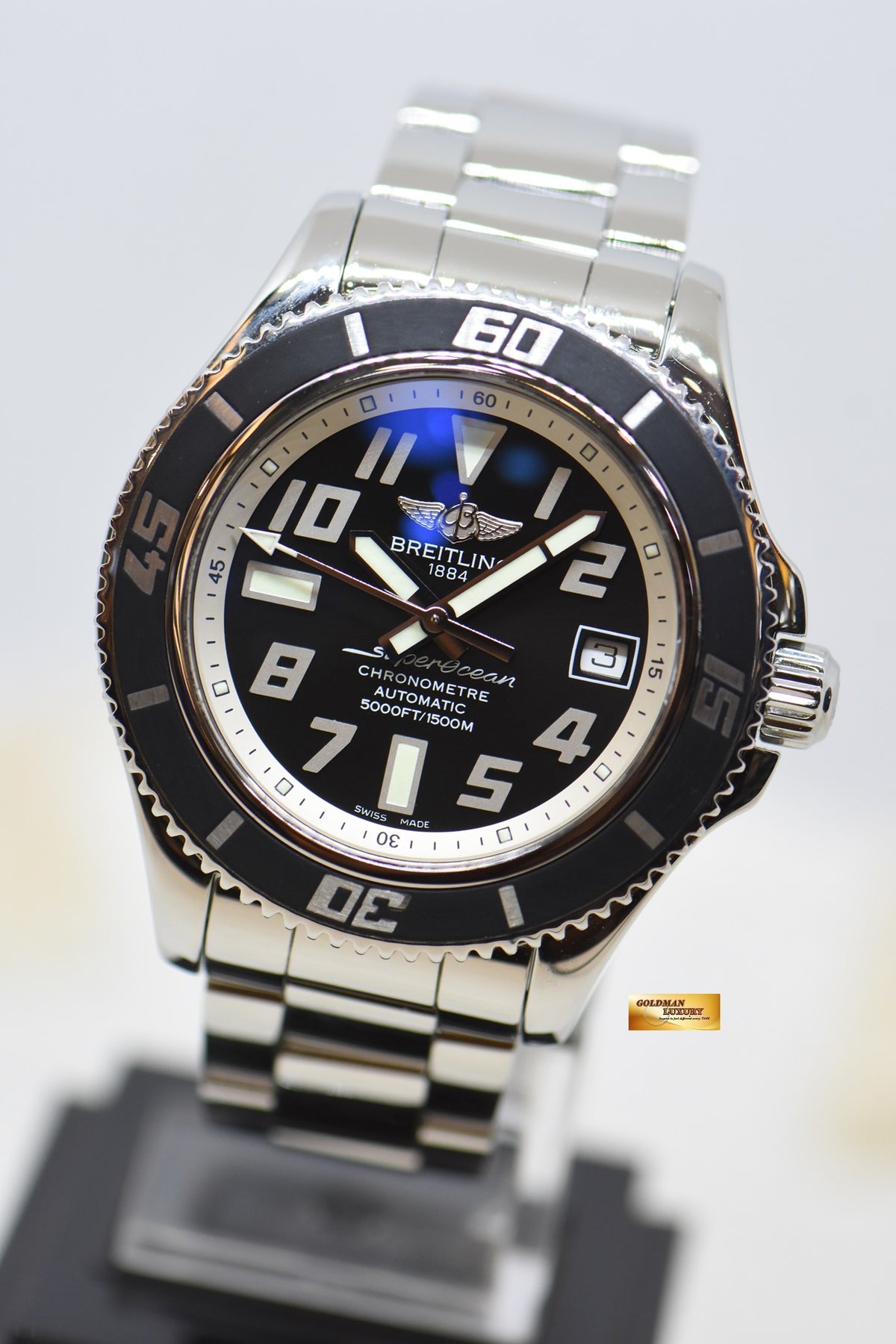 [SOLD] BREITLING SUPER OCEAN 42mm STEEL IN BRACELET AUTOMATIC BLACK DIAL A1736402 (MINT)