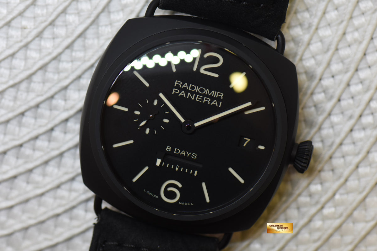 [SOLD] PANERAI RADIOMIR 8 DAYS 45mm BLACK CERAMICA IN LEATHER BLACK DIAL MANUAL PAM 384 (LNIB)