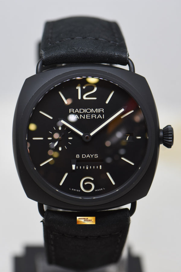 PANERAI RADIOMIR 8 DAYS 45mm BLACK CERAMICA IN LEATHER BLACK DIAL MANUAL PAM 384 (LNIB)