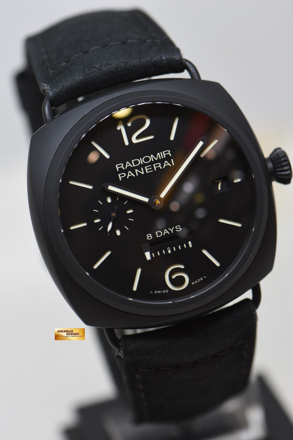 [SOLD] PANERAI RADIOMIR 8 DAYS 45mm BLACK CERAMICA IN LEATHER BLACK DIAL MANUAL PAM 384 (LNIB)