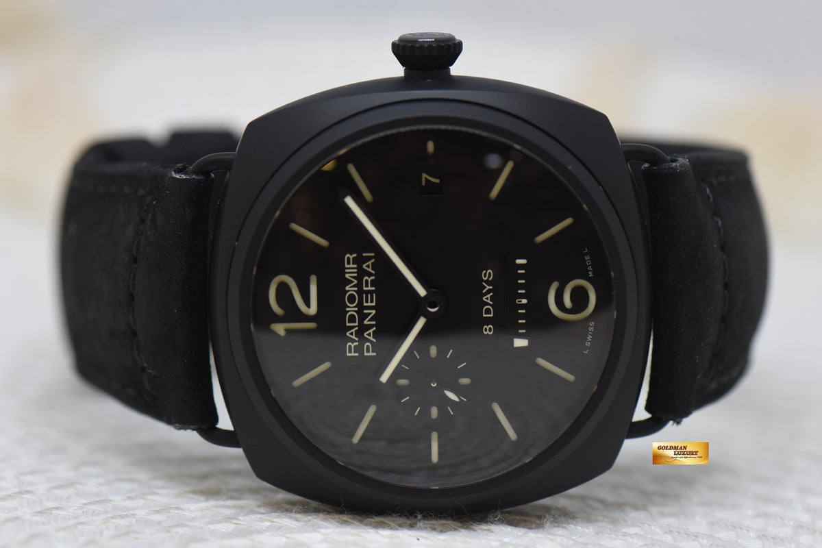 [SOLD] PANERAI RADIOMIR 8 DAYS 45mm BLACK CERAMICA IN LEATHER BLACK DIAL MANUAL PAM 384 (LNIB)