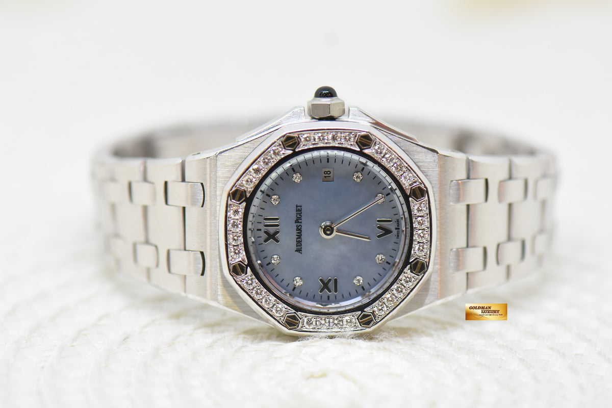 [SOLD] AUDEMARS PIGUET ROYAL OAK 27mm WHITE GOLD BRACELET MOP DIAMOND DIAL QUARTZ 67451BC (MINT)