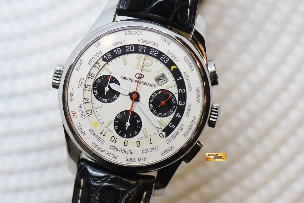 [SOLD] GIRARD PERREGAUX WW.TC WORLD TIME CHRONOGRAPH STEEL IN LEATHER AUTOMATIC 49805 (MINT)