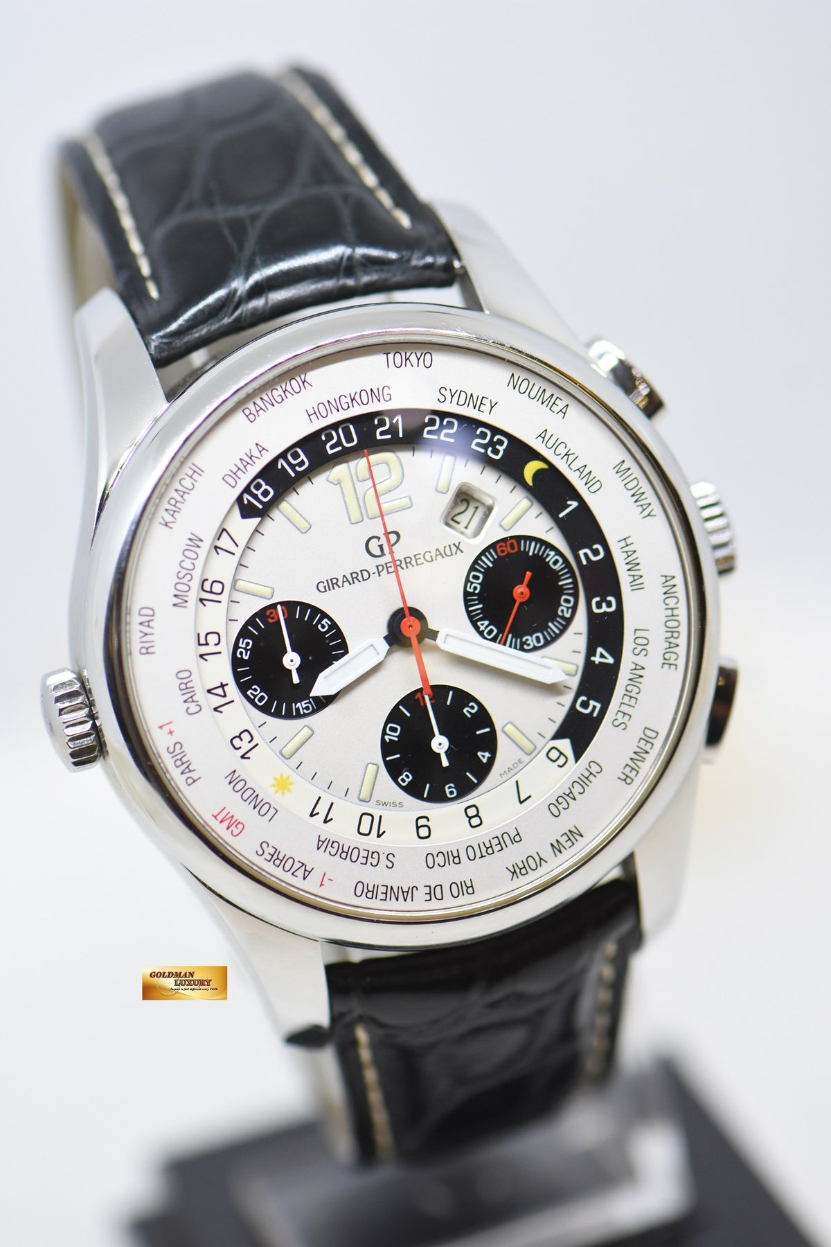 [SOLD] GIRARD PERREGAUX WW.TC WORLD TIME CHRONOGRAPH STEEL IN LEATHER AUTOMATIC 49805 (MINT)