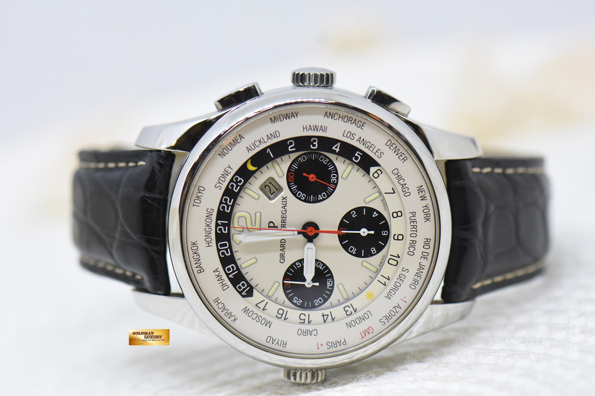 [SOLD] GIRARD PERREGAUX WW.TC WORLD TIME CHRONOGRAPH STEEL IN LEATHER AUTOMATIC 49805 (MINT)
