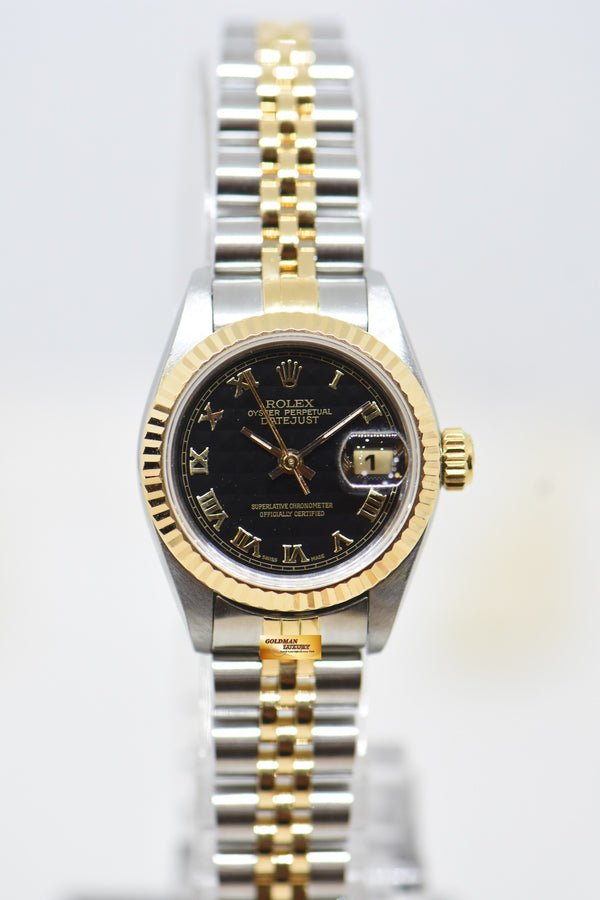 [SOLD] ROLEX OYSTER DATEJUST 26mm HALF-GOLD IN JUBILEE BRACELET BLACK PRISM ROMAN DIAL 69173 (MINT)