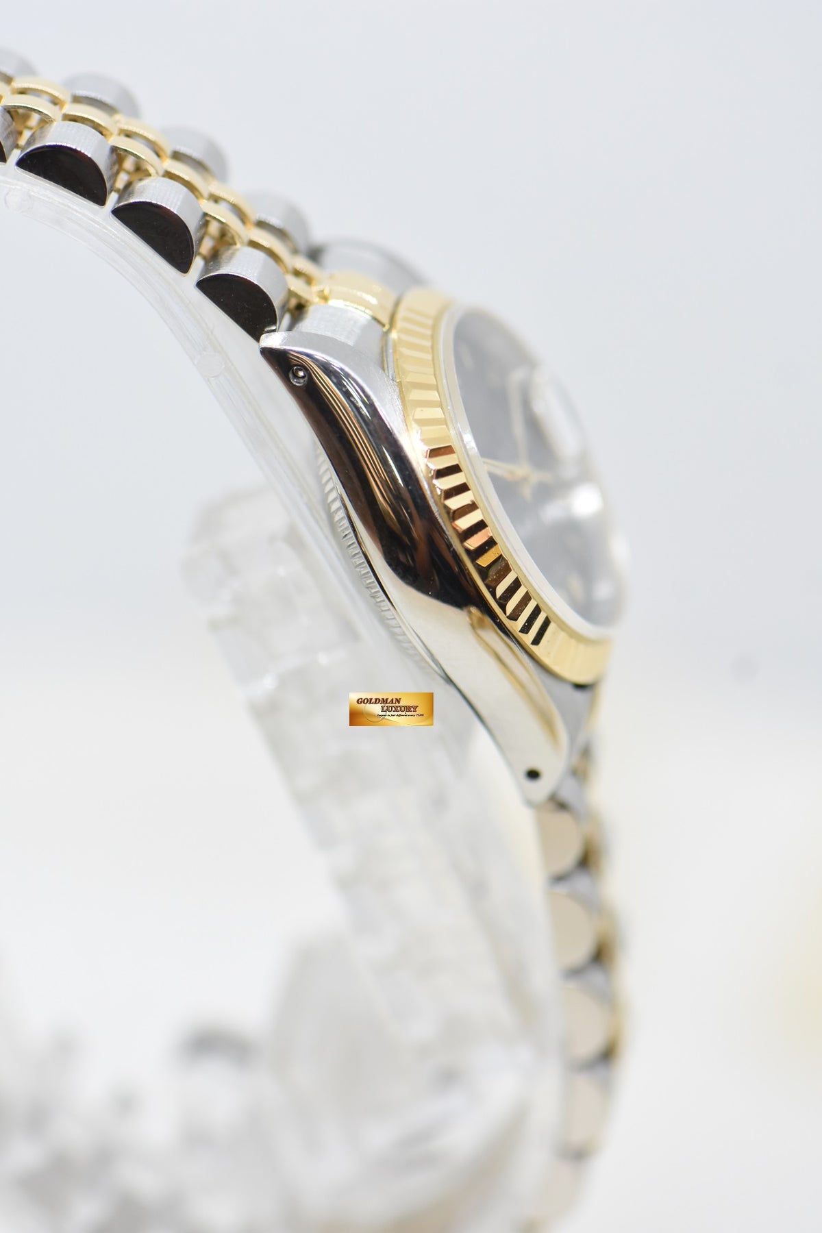 [SOLD] ROLEX OYSTER DATEJUST 26mm HALF-GOLD IN JUBILEE BRACELET BLACK PRISM ROMAN DIAL 69173 (MINT)