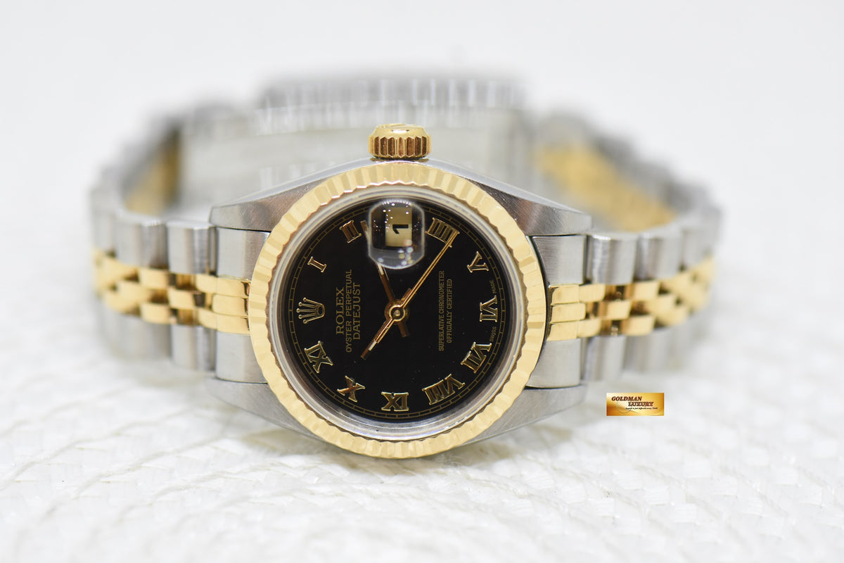 [SOLD] ROLEX OYSTER DATEJUST 26mm HALF-GOLD IN JUBILEE BRACELET BLACK PRISM ROMAN DIAL 69173 (MINT)