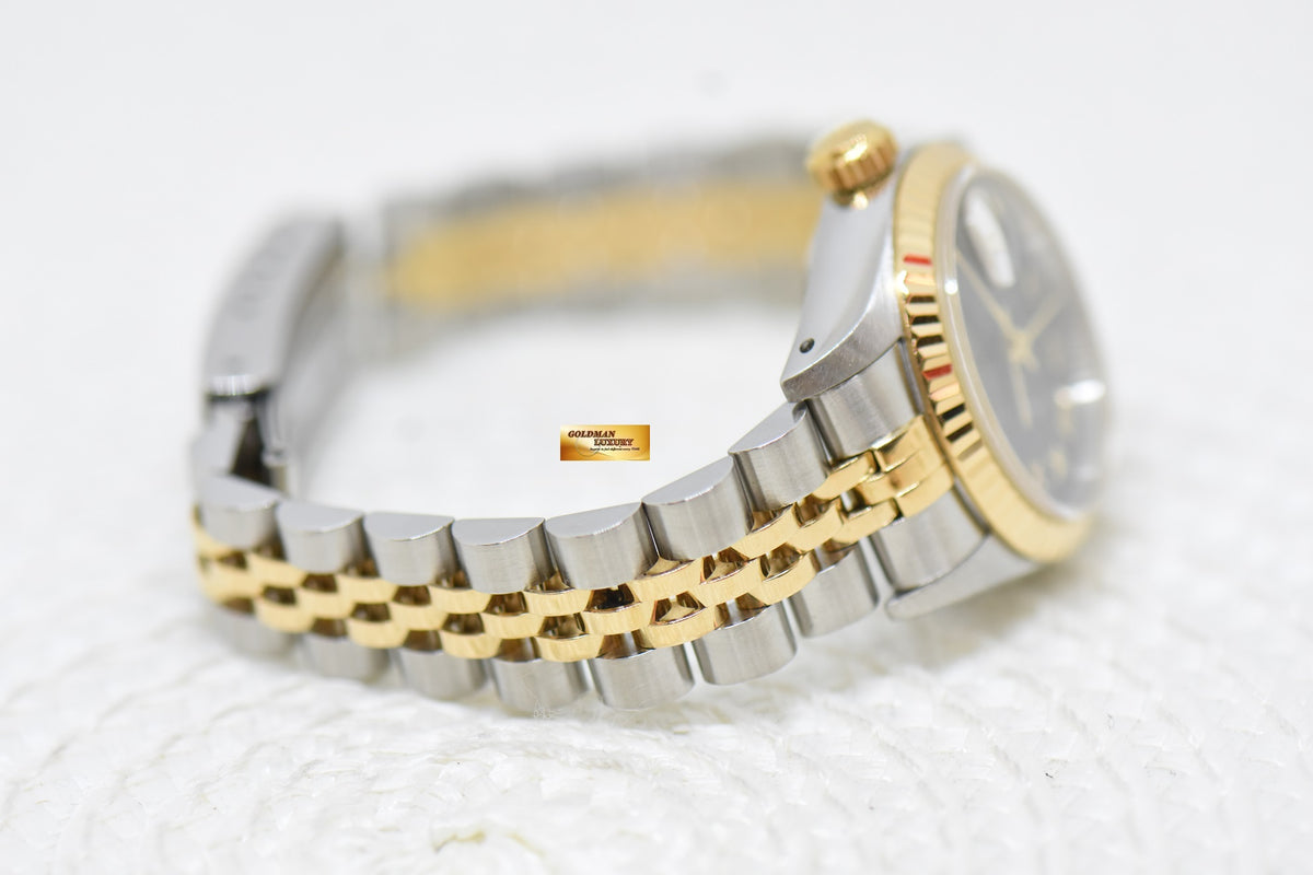 [SOLD] ROLEX OYSTER DATEJUST 26mm HALF-GOLD IN JUBILEE BRACELET BLACK PRISM ROMAN DIAL 69173 (MINT)