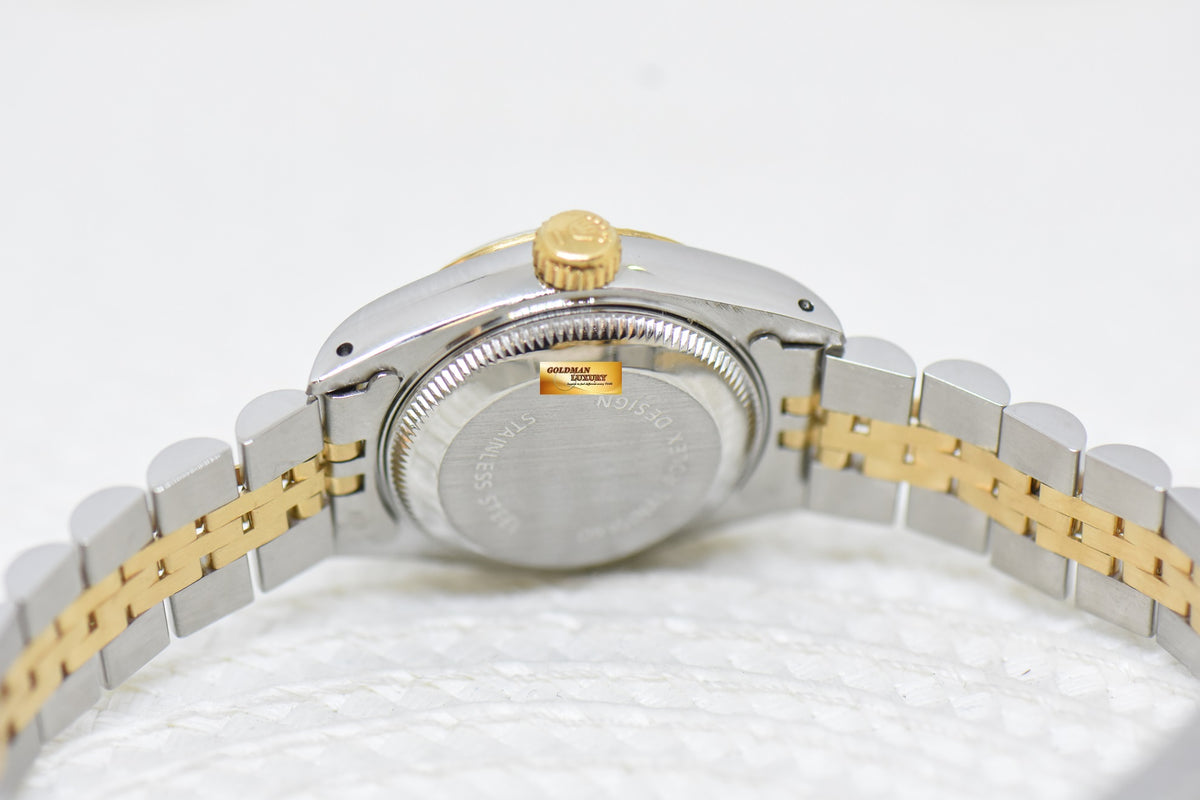 [SOLD] ROLEX OYSTER DATEJUST 26mm HALF-GOLD IN JUBILEE BRACELET BLACK PRISM ROMAN DIAL 69173 (MINT)