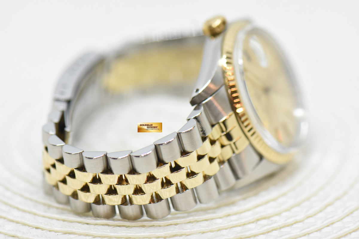 [SOLD] ROLEX OYSTER DATEJUST 36mm HALF-GOLD IN JUBILEE BRACELET TAPESTRY GOLD DIAL 16013 (QUICKSET-DATE) (VINTAGE)