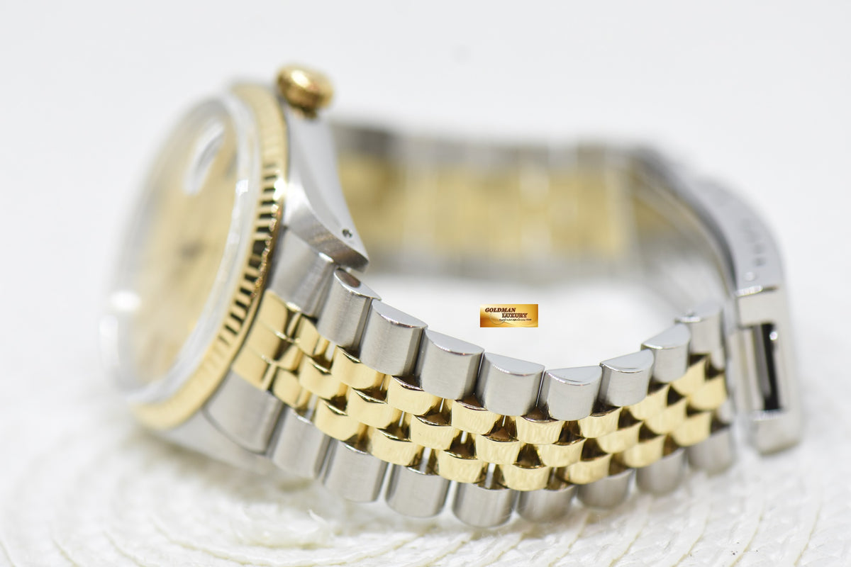 [SOLD] ROLEX OYSTER DATEJUST 36mm HALF-GOLD IN JUBILEE BRACELET TAPESTRY GOLD DIAL 16013 (QUICKSET-DATE) (VINTAGE)