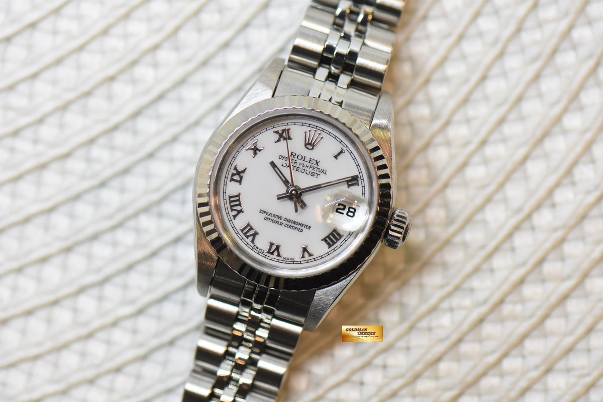 [SOLD] ROLEX OYSTER DATEJUST 26mm STEEL IN JUBILEE BRACELET WHITE ROMAN DIAL 69174 (MINT)