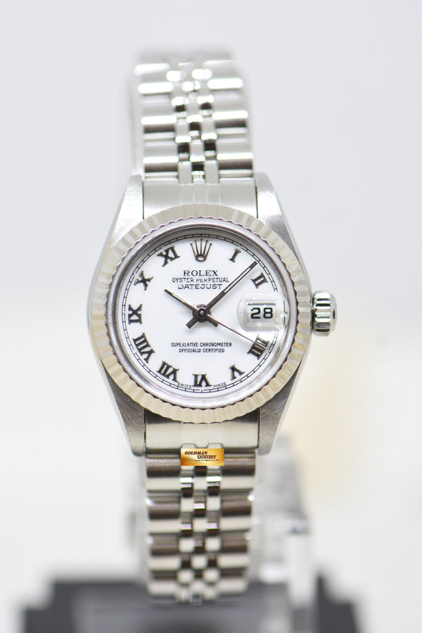 [SOLD] ROLEX OYSTER DATEJUST 26mm STEEL IN JUBILEE BRACELET WHITE ROMAN DIAL 69174 (MINT)