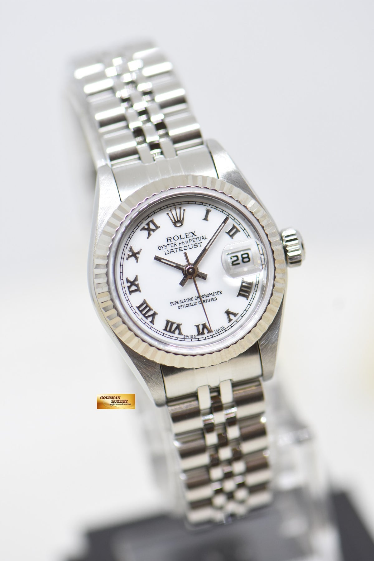 [SOLD] ROLEX OYSTER DATEJUST 26mm STEEL IN JUBILEE BRACELET WHITE ROMAN DIAL 69174 (MINT)