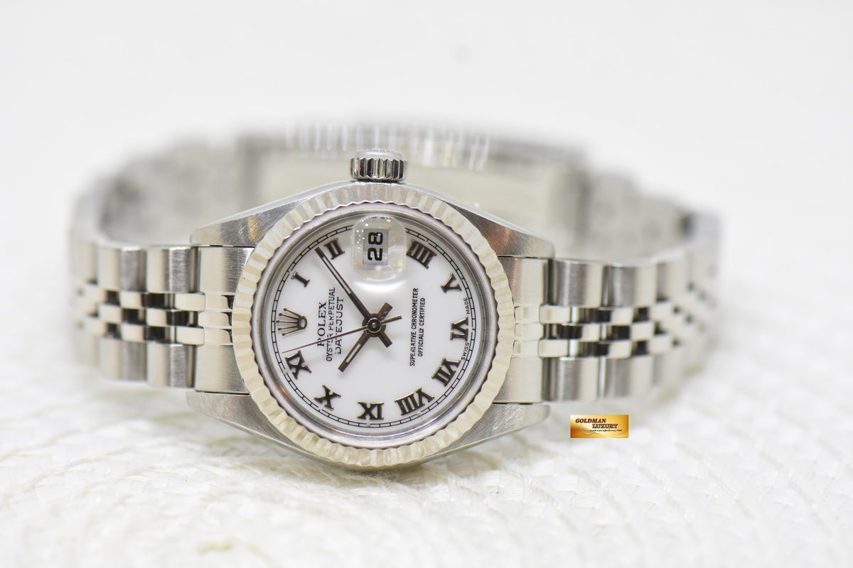 [SOLD] ROLEX OYSTER DATEJUST 26mm STEEL IN JUBILEE BRACELET WHITE ROMAN DIAL 69174 (MINT)